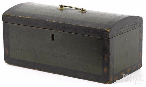 New England painted pine dome lid box, 19th c., retaining its original green surface