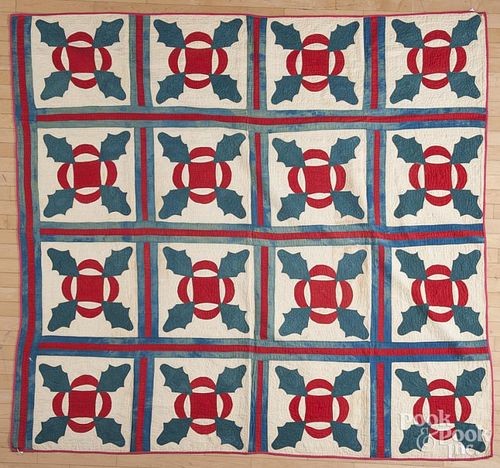 Flower in block quilt, late 19th c., 78'' x 83''.