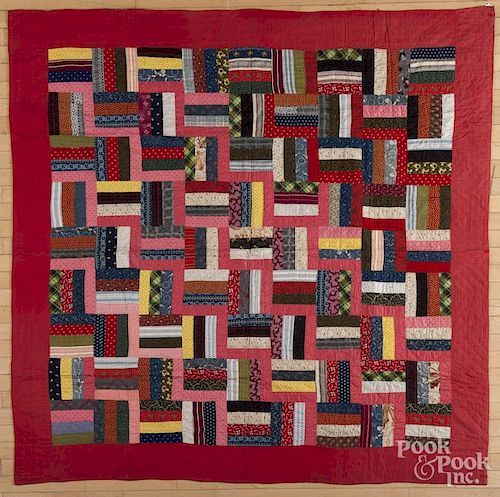 Pieced rolling stripes quilt, late 19th c., 70'' x 70''.