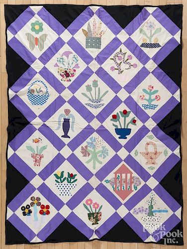 Flower basket quilt top, 81'' x 59''.