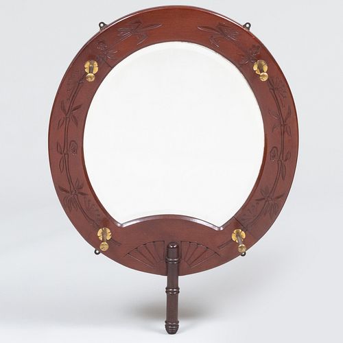 Victorian Japanesque Brass-Mounted Mahogany Mirror and Hat Rack