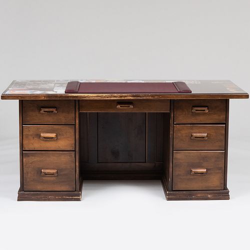 Contemporary Stained Wood Pedestal Desk