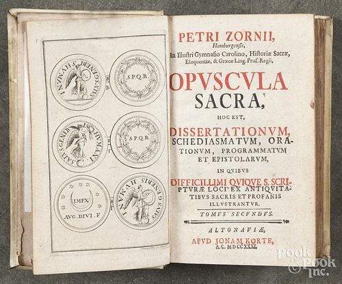 Five books, 18th c., to include a vellum bound volume by Peter Zorn Opuscula Sacra., 1731