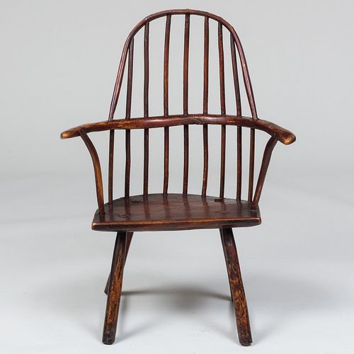 George III Provincial Yew Wood, Red and Black Painted Windsor Chair