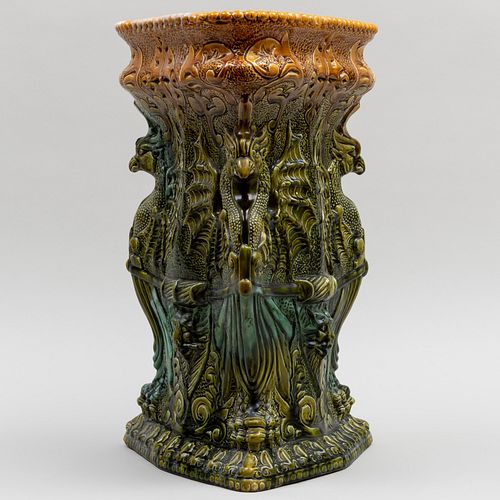 Majolica Pedestal with Griffin Supports