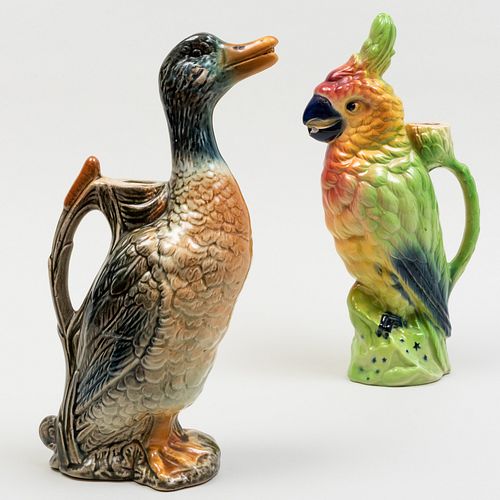 Two French Majolica Bird Pitchers