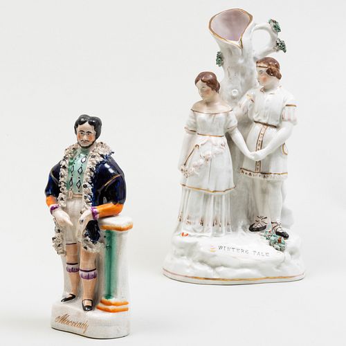Staffordshire Figure of Actor William Macready and a Spill Vase of Shakespeare's Winter's Tale