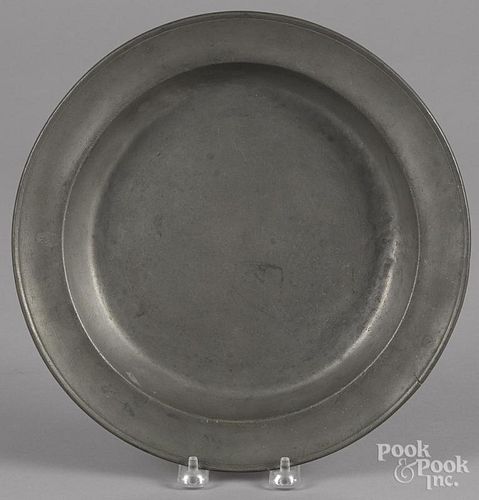 Philadelphia pewter deep dish, ca. 1815, bearing the touch of Blakeslee Barns, 11'' dia.