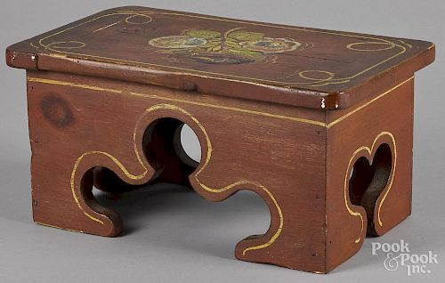 Painted pine footstool, late 19th c., 7 1/2'' h., 15'' w.