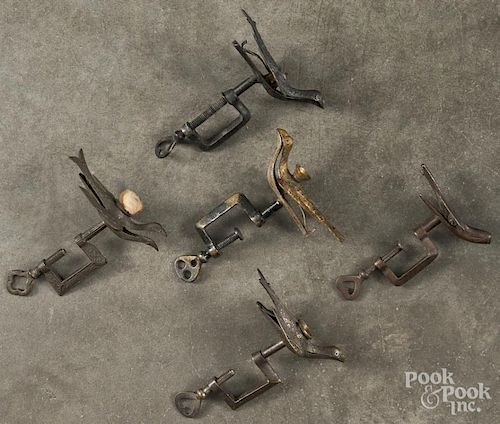 Five sewing bird clamps, 19th c.