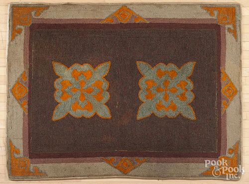 Hooked throw rug, early 20th c., 69'' x 52''.