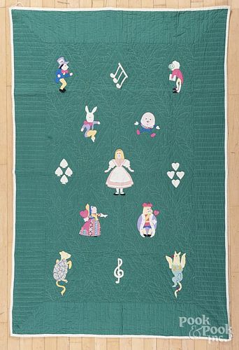 Appliqué Alice in Wonderland quilt, early/mid 20th c., 69'' x 45''.