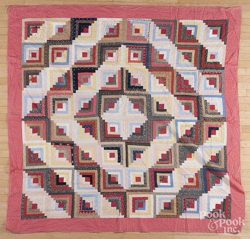 Log Cabin quilt, late 19th c., 81'' x 81''.