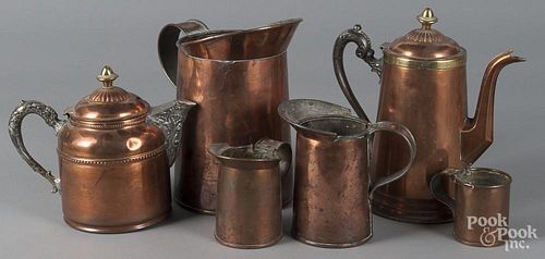Copper cookware, to include molds, a teapot, a kettle, etc.