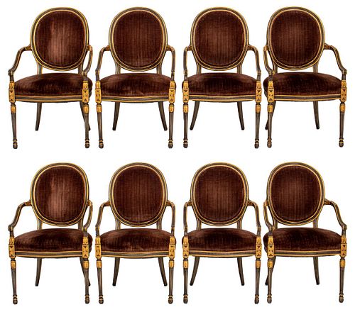Regency Revival Gilt Wood Dining Chairs, 8