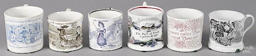 Six Staffordshire child's mugs, 19th c.