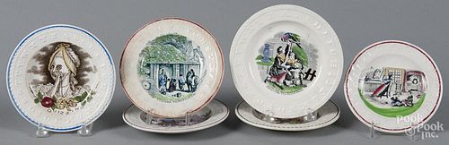 Six Staffordshire ABC plates, 19th c., 4 1/2'' - 5 1/2'' dia.