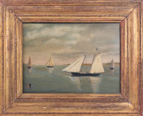 Antonio Jacobsen Attr. "NY Yacht Club" Oil Canvas