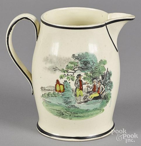 English creamware pitcher, 19th c., with Masonic decoration, 6 1/4'' h.