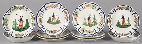 Ten Henriot Quimper plates and shallow bowls, approx. 8 1/2'' dia.