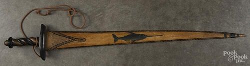 Painted swordfish bill sword, early 20th c., 37 1/2'' l.
