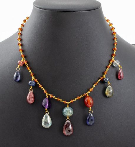 M. Marks 18K Multi-Colored Gemstone Bead Necklace