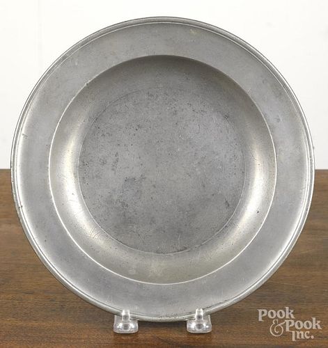 Hartford, Connecticut pewter deep dish, ca. 1845, bearing the touch of Thomas Boardman, 9 3/8'' dia.