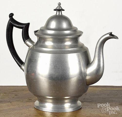 Hartford, Connecticut pewter teapot, ca. 1845, bearing the touch of Thomas and Sherman Boardman