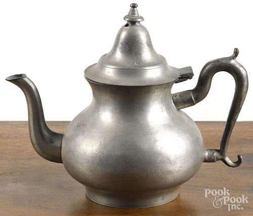 Dorchester, Massachusetts pewter teapot, ca. 1845, bearing the touch of Roswell Gleason, 9'' h.