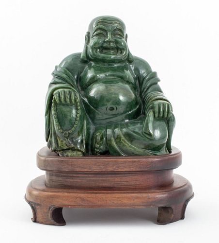 Chinese Carved Spinach Jade Buddha Sculpture