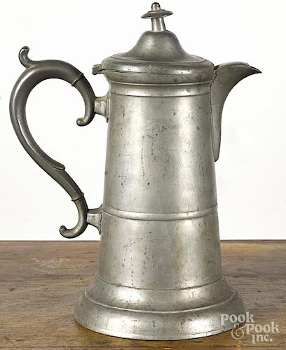 Cincinnati pewter flagon, ca. 1845, bearing the touch of Sellew & Co., 11'' h.