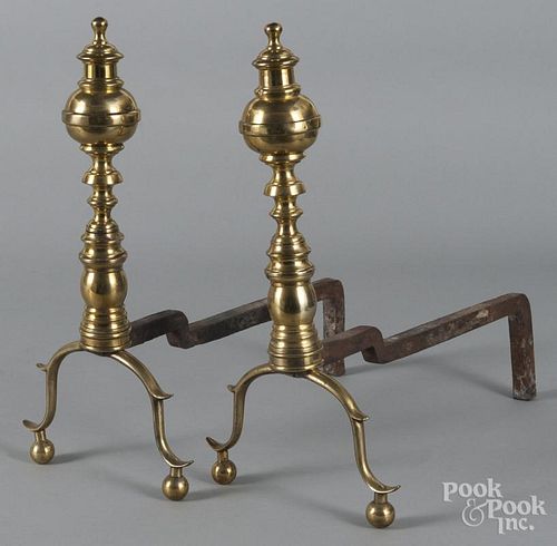 Pair of Federal brass andirons, 19th c., 17 3/4'' h.