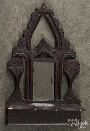 Painted folk art hanging shelf with a mirror, late 19th c., 13 1/4'' h., 8'' w.