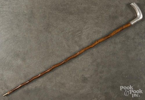 Silver handled cane, dated March 11 '90, 35'' l.