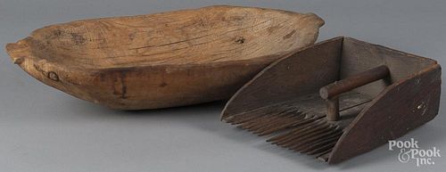 Primitive wood trencher and cranberry scoop, 22 1/4'' l. and 11'' l.