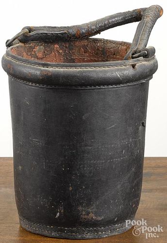 Painted leather fire bucket, 19th c., 11'' h.