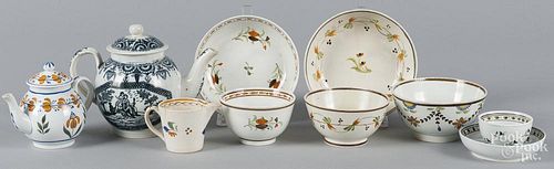 Pearlware, 19th c., to include teapots, bowls, and saucers.