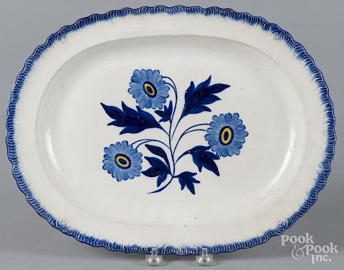 Pearlware feather edge platter with floral decoration, 11'' l., 14 5/8'' w.