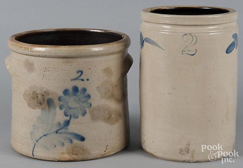 Two stoneware crocks, 19th c., one impressed J. Fisher Lyons N.Y., both with cobalt decoration