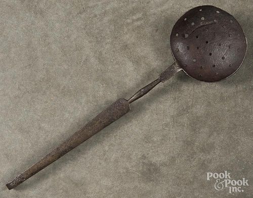 Wrought iron straining ladle, dated 1789, 18 1/4'' l.