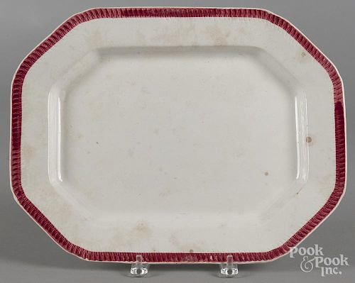 Pearlware red feather edge platter, 19th c., 12'' l., 15 3/4'' w.