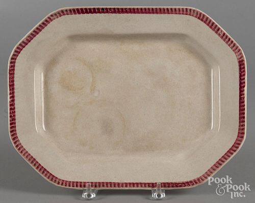 Staffordshire red feather edge platter, 19th c., 11 1/4'' l., 14 1/2'' w.