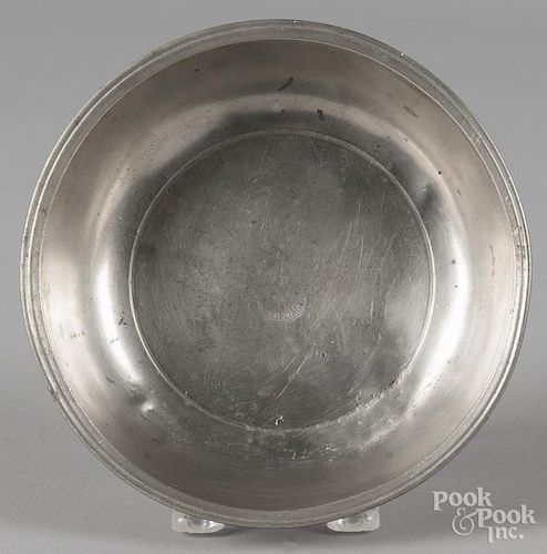 Hartford, Connecticut pewter basin, ca. 1840, bearing the touch of Thomas Boardman, 1 3/4'' h.