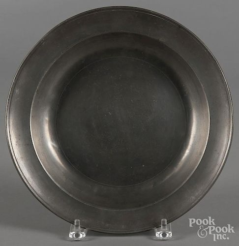 Philadelphia pewter deep dish, ca. 1815, bearing the touch of Blakeslee Barns, 11 1/8'' dia.