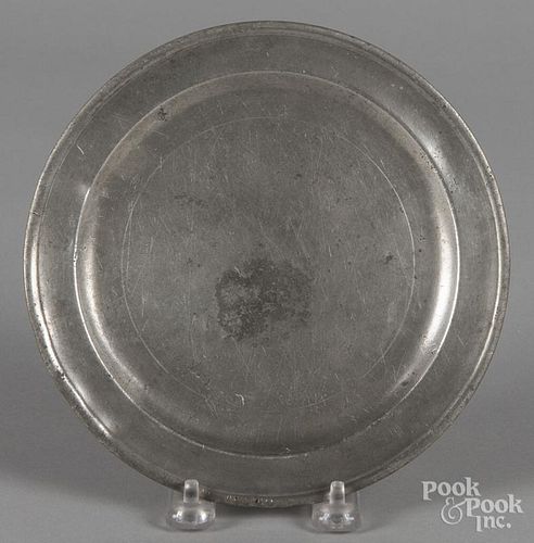 Boston pewter plate, ca. 1800, bearing the touch of Thomas Badger, 7 1/2'' dia.