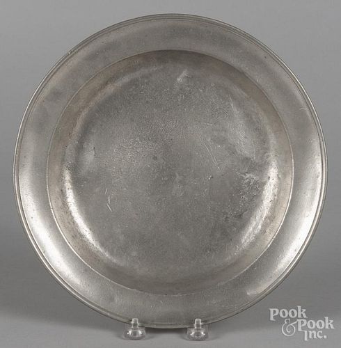 Philadelphia pewter deep dish, ca. 1815, bearing the touch of Blakeslee Barns, 11 1/8'' dia.