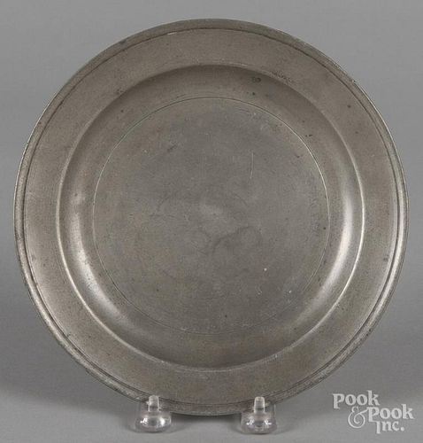 Philadelphia pewter plate, ca. 1820, bearing the touch of Robert Palethorp Jr., 8 3/8'' dia.
