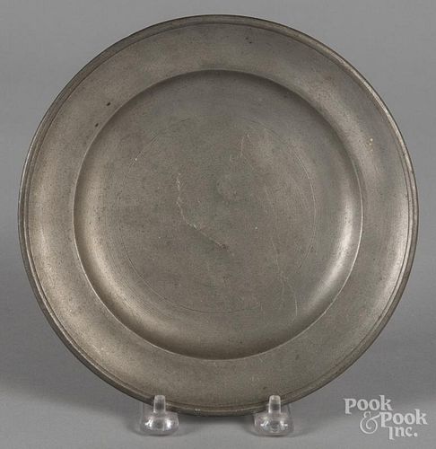 Philadelphia pewter plate, ca. 1815, bearing the touch of Blakeslee Barns, 7 7/8'' dia.