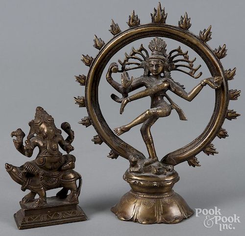 Two Asian bronze Hindu statues, 5'' h. and 9'' h.
