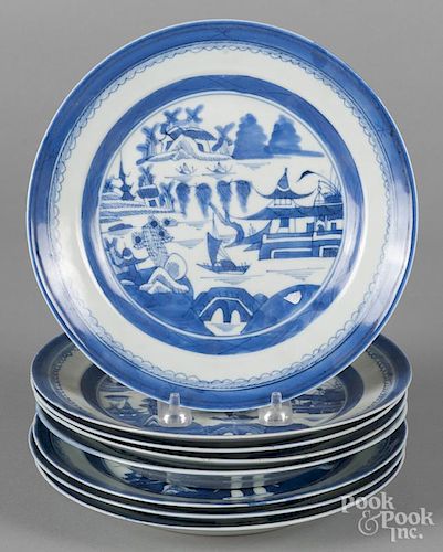 Eight Chinese export porcelain Canton plates, 19th c., 8 1/2'' dia.